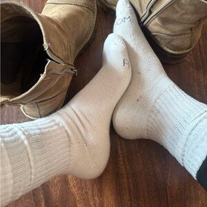 Worn women’s fruit of the loom white socks